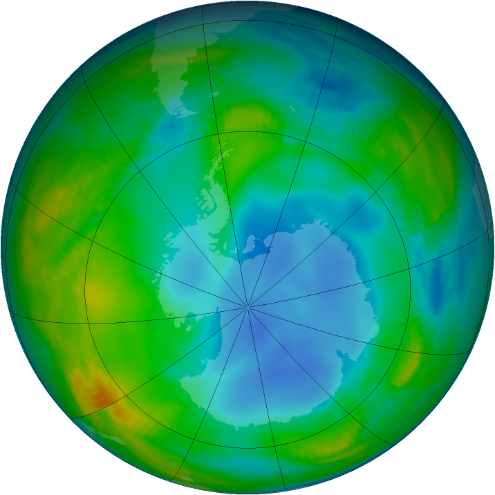 Antarctic ozone map for 30 June 1987